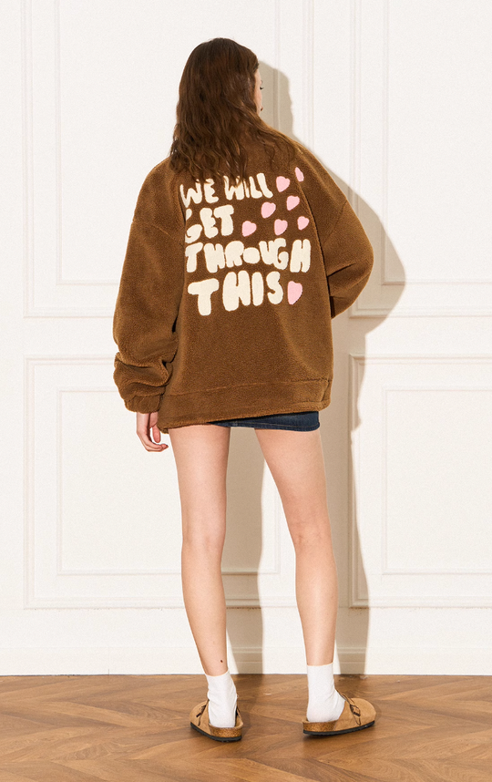 EMPTY REFERENCE Heart Embroidery Fleece Zipper Jacket