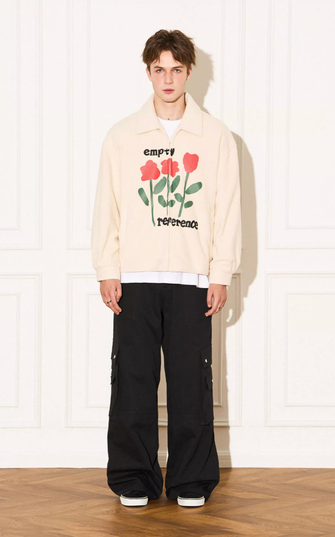EMPTY REFERENCE Floral Printed Fleece Zipper Jacket
