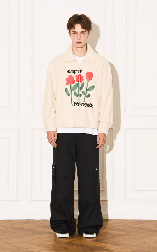 EMPTY REFERENCE Floral Printed Fleece Zipper Jacket