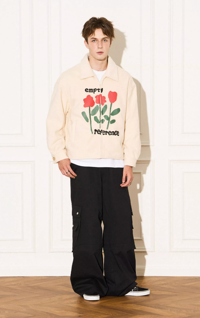 EMPTY REFERENCE Floral Printed Fleece Zipper Jacket