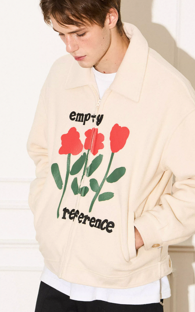 EMPTY REFERENCE Floral Printed Fleece Zipper Jacket