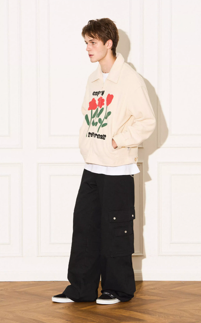 EMPTY REFERENCE Floral Printed Fleece Zipper Jacket