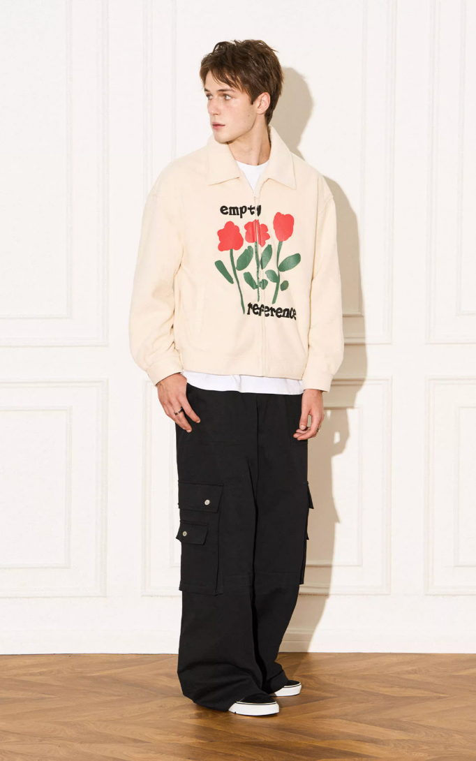 EMPTY REFERENCE Floral Printed Fleece Zipper Jacket