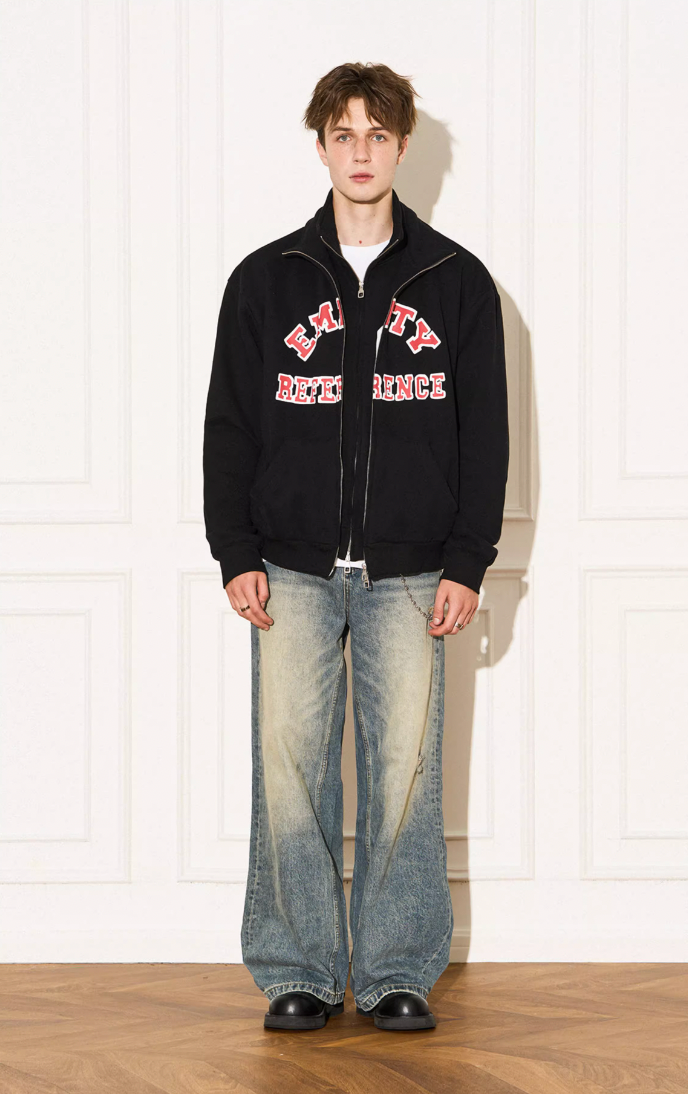 EMPTY REFERENCE Letter Printed Fake Two Piece Sweatshirt Jacket