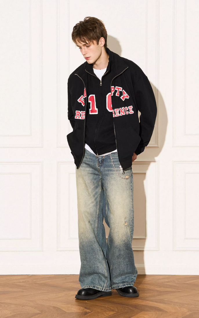 EMPTY REFERENCE Letter Printed Fake Two Piece Sweatshirt Jacket