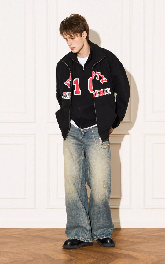EMPTY REFERENCE Letter Printed Fake Two Piece Sweatshirt Jacket