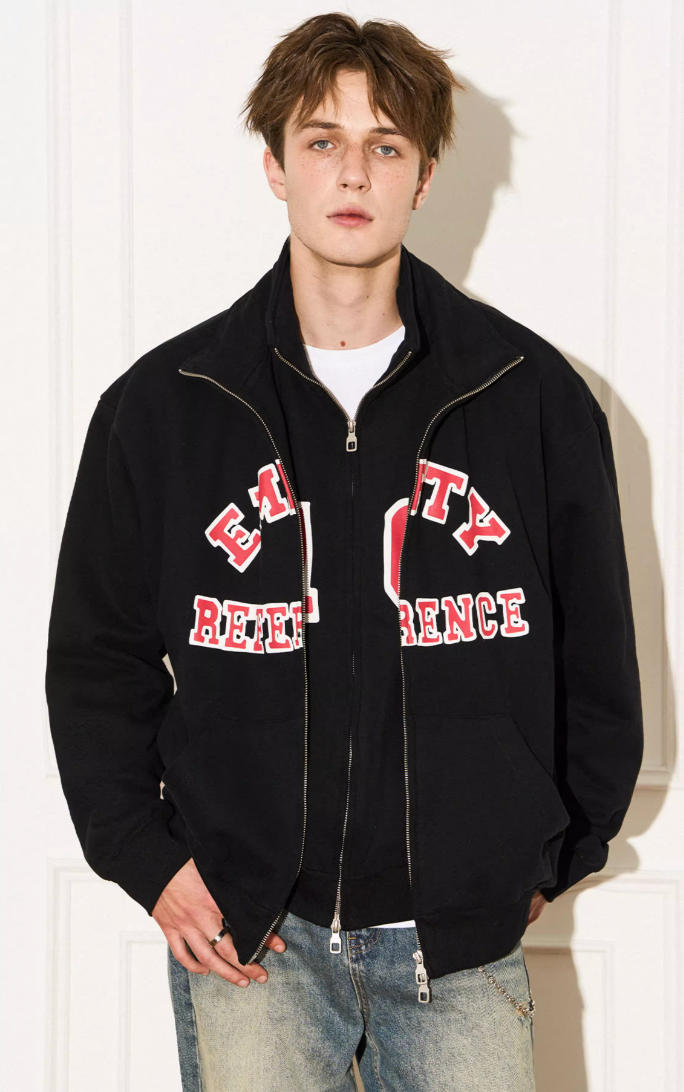 EMPTY REFERENCE Letter Printed Fake Two Piece Sweatshirt Jacket