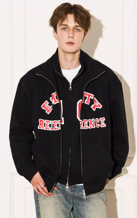 EMPTY REFERENCE Letter Printed Fake Two Piece Sweatshirt Jacket