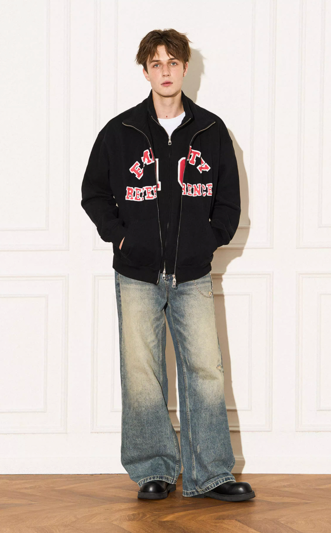 EMPTY REFERENCE Letter Printed Fake Two Piece Sweatshirt Jacket