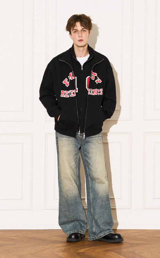 EMPTY REFERENCE Letter Printed Fake Two Piece Sweatshirt Jacket