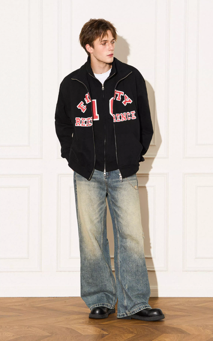 EMPTY REFERENCE Letter Printed Fake Two Piece Sweatshirt Jacket