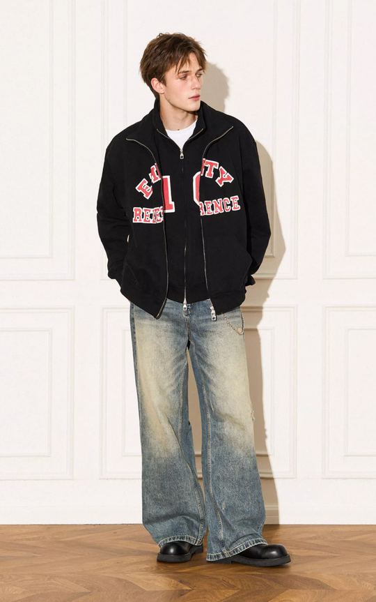 EMPTY REFERENCE Letter Printed Fake Two Piece Sweatshirt Jacket