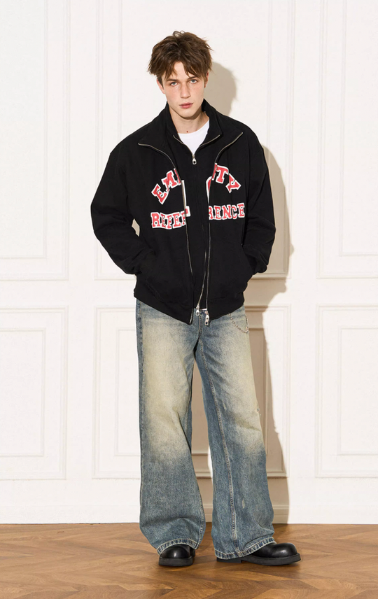 EMPTY REFERENCE Letter Printed Fake Two Piece Sweatshirt Jacket