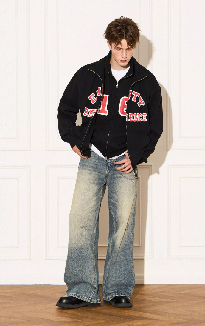 EMPTY REFERENCE Letter Printed Fake Two Piece Sweatshirt Jacket