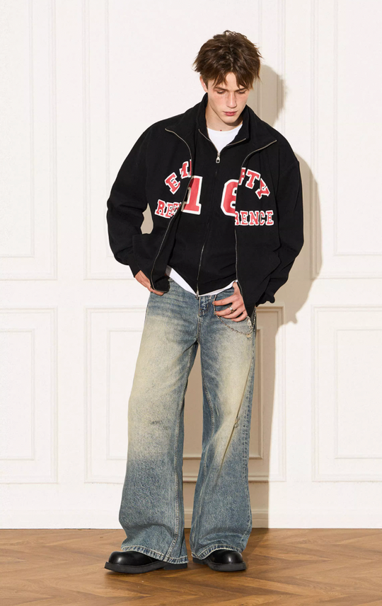 EMPTY REFERENCE Letter Printed Fake Two Piece Sweatshirt Jacket