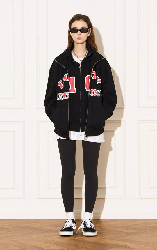 EMPTY REFERENCE Letter Printed Fake Two Piece Sweatshirt Jacket
