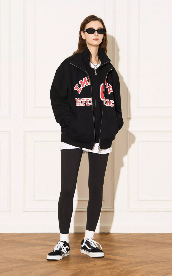 EMPTY REFERENCE Letter Printed Fake Two Piece Sweatshirt Jacket