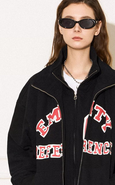 EMPTY REFERENCE Letter Printed Fake Two Piece Sweatshirt Jacket