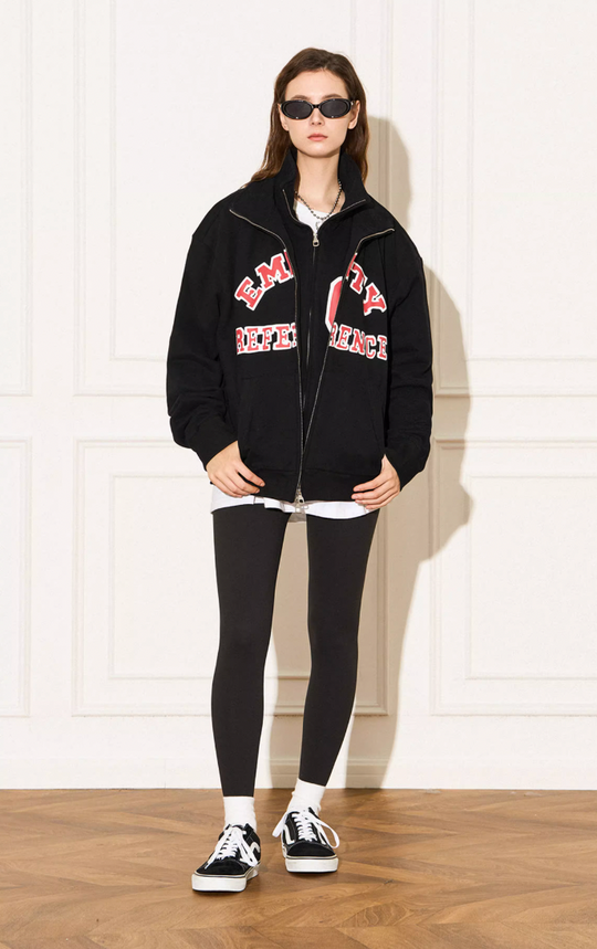 EMPTY REFERENCE Letter Printed Fake Two Piece Sweatshirt Jacket