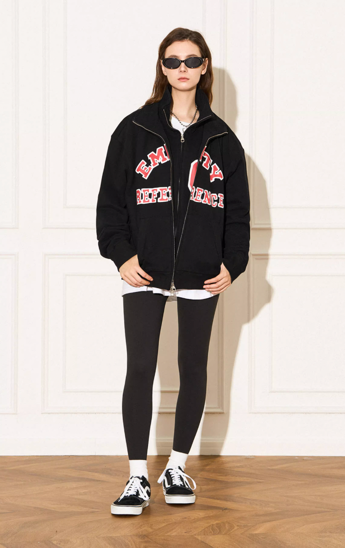 EMPTY REFERENCE Letter Printed Fake Two Piece Sweatshirt Jacket