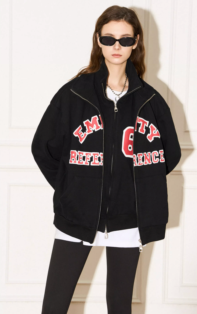 EMPTY REFERENCE Letter Printed Fake Two Piece Sweatshirt Jacket