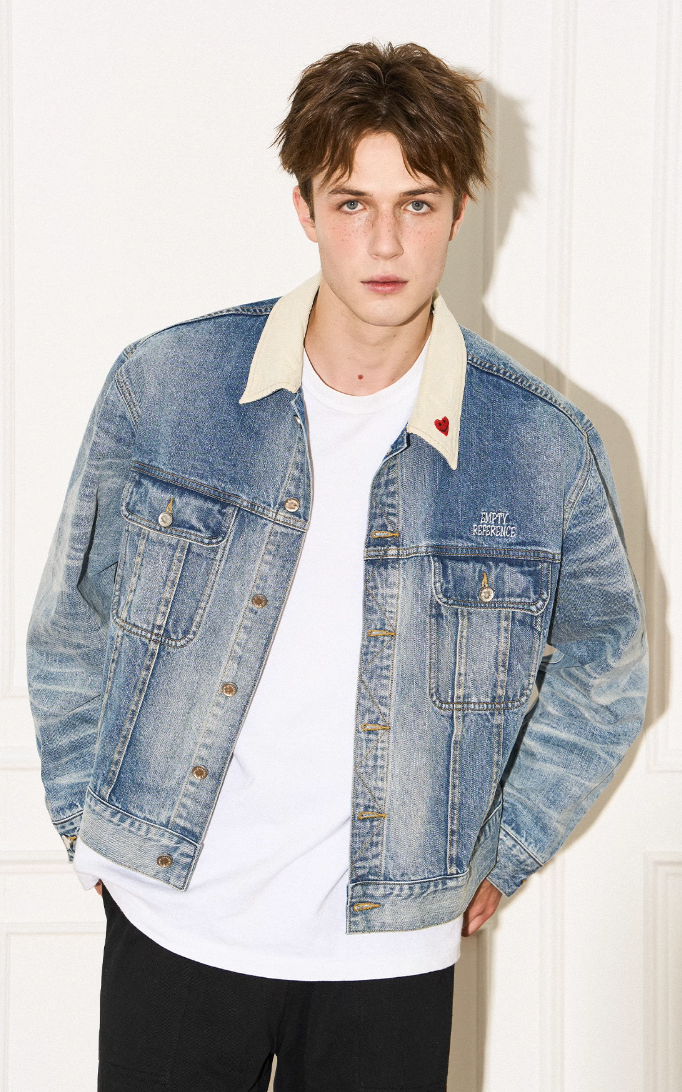 EMPTY REFERENCE Storm Rider Patchwork Corduroy Short Denim Jacket