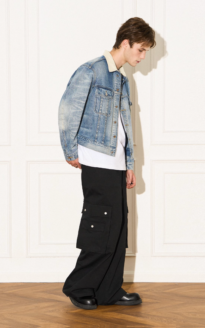 EMPTY REFERENCE Storm Rider Patchwork Corduroy Short Denim Jacket