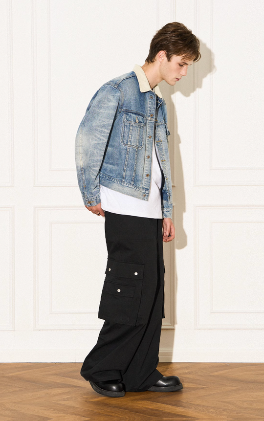 EMPTY REFERENCE Storm Rider Patchwork Corduroy Short Denim Jacket