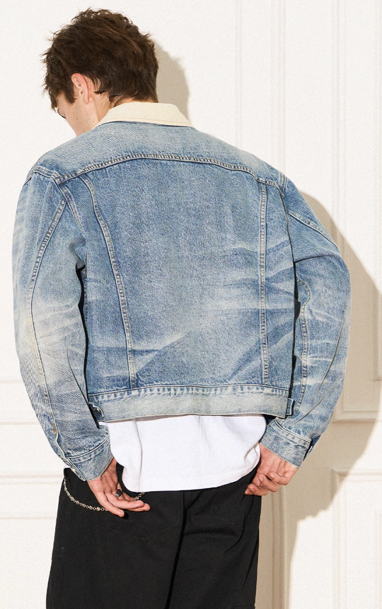 EMPTY REFERENCE Storm Rider Patchwork Corduroy Short Denim Jacket