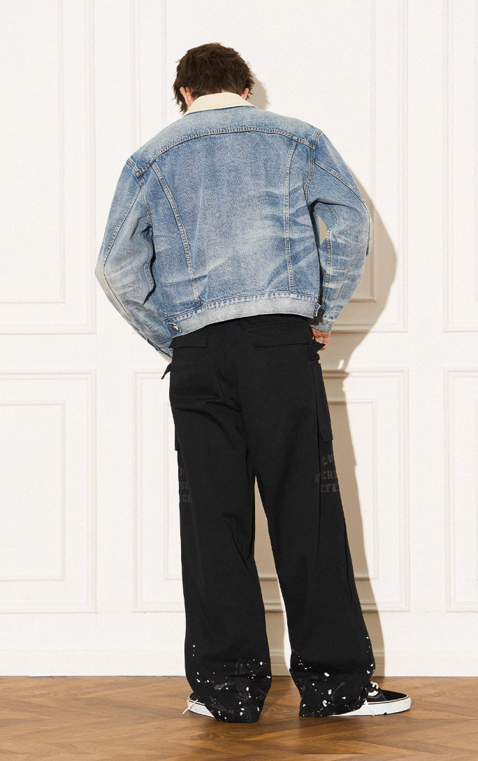 EMPTY REFERENCE Storm Rider Patchwork Corduroy Short Denim Jacket