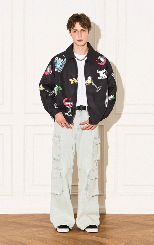 EMPTY REFERENCE Colorful Wine Glass Pattern Jacket