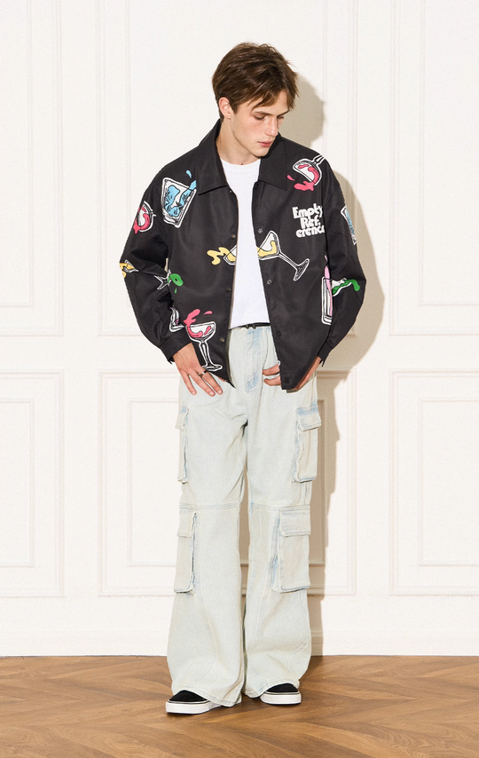 EMPTY REFERENCE Colorful Wine Glass Pattern Jacket