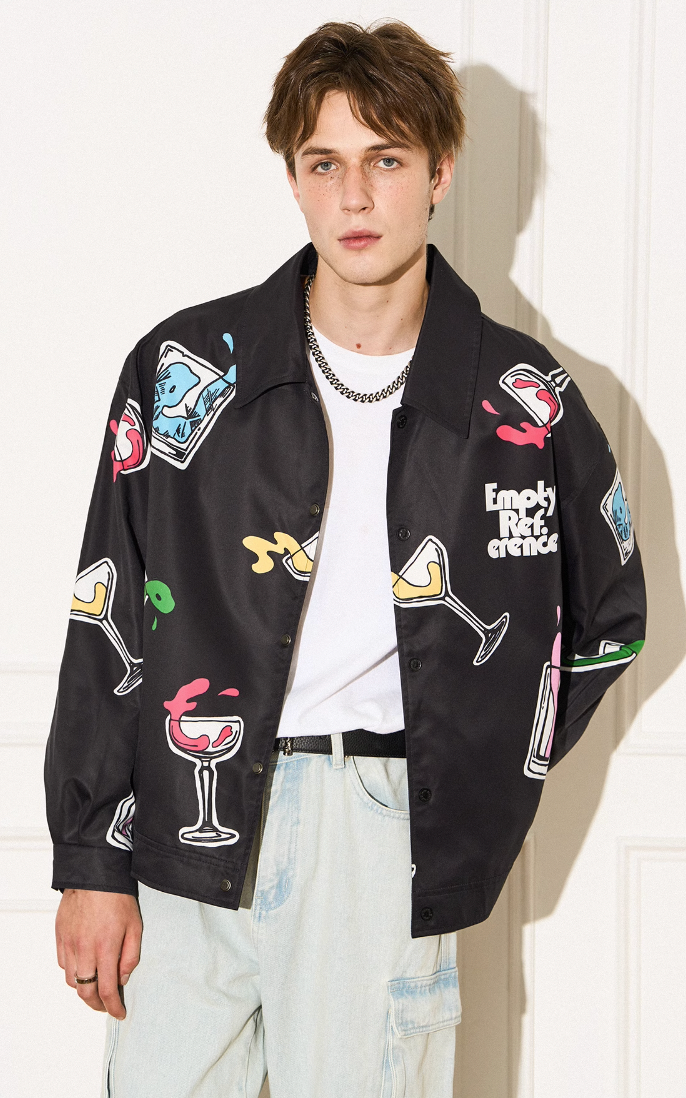 EMPTY REFERENCE Colorful Wine Glass Pattern Jacket
