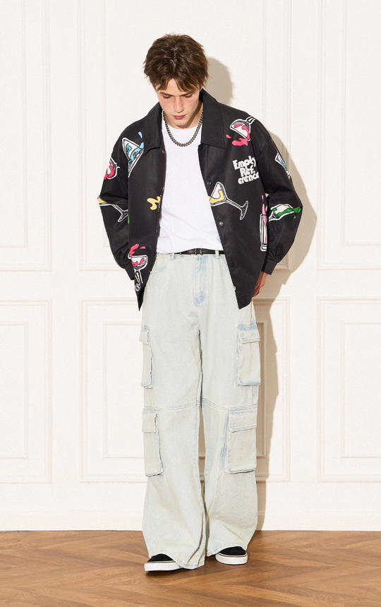 EMPTY REFERENCE Colorful Wine Glass Pattern Jacket