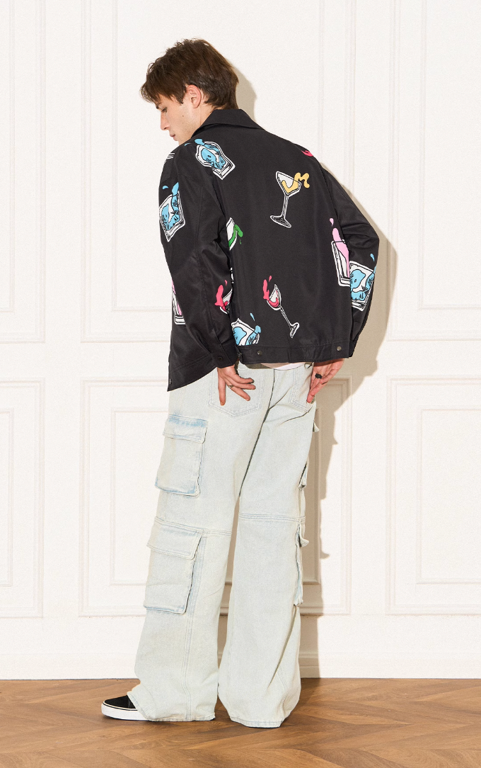 EMPTY REFERENCE Colorful Wine Glass Pattern Jacket
