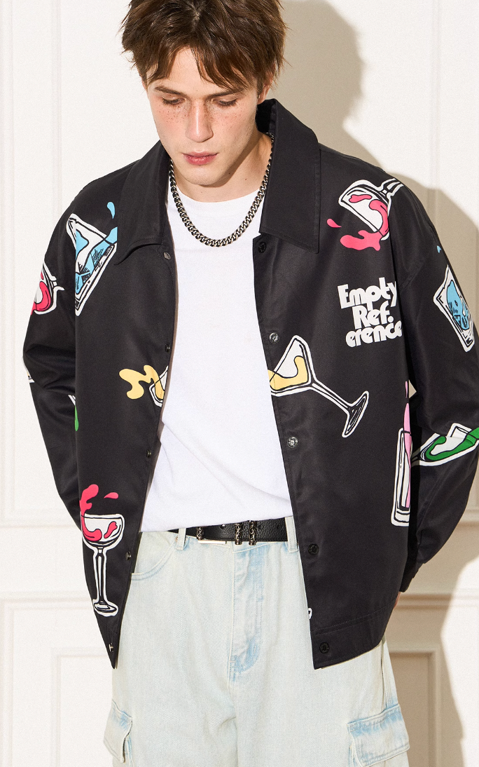 EMPTY REFERENCE Colorful Wine Glass Pattern Jacket