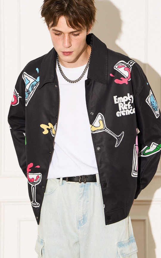 EMPTY REFERENCE Colorful Wine Glass Pattern Jacket