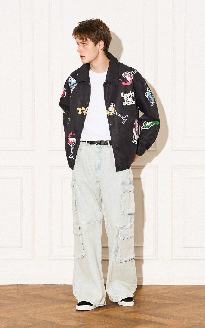 EMPTY REFERENCE Colorful Wine Glass Pattern Jacket