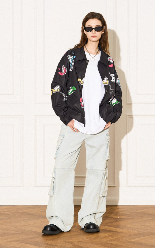 EMPTY REFERENCE Colorful Wine Glass Pattern Jacket