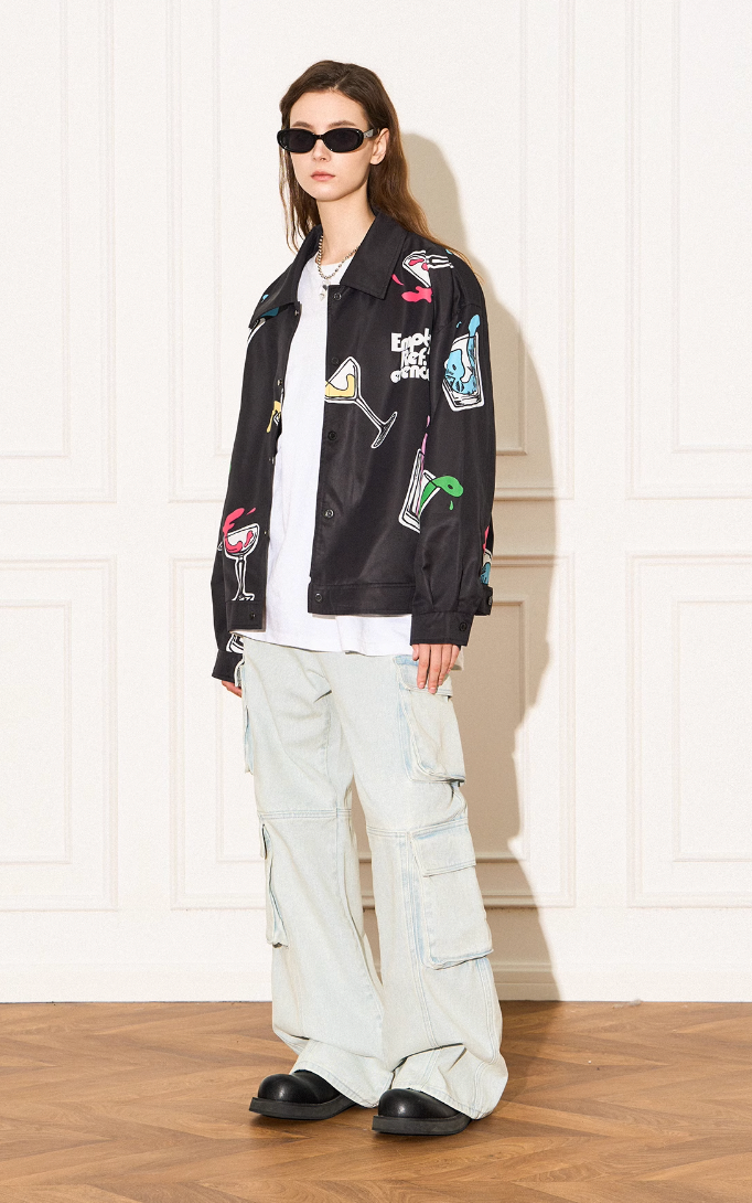 EMPTY REFERENCE Colorful Wine Glass Pattern Jacket