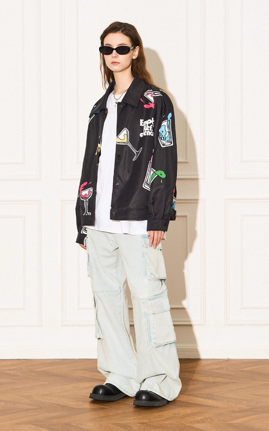 EMPTY REFERENCE Colorful Wine Glass Pattern Jacket