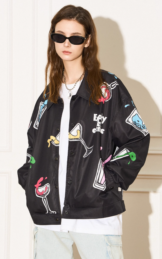 EMPTY REFERENCE Colorful Wine Glass Pattern Jacket