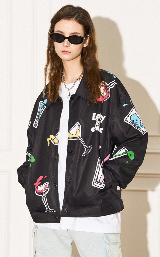 EMPTY REFERENCE Colorful Wine Glass Pattern Jacket