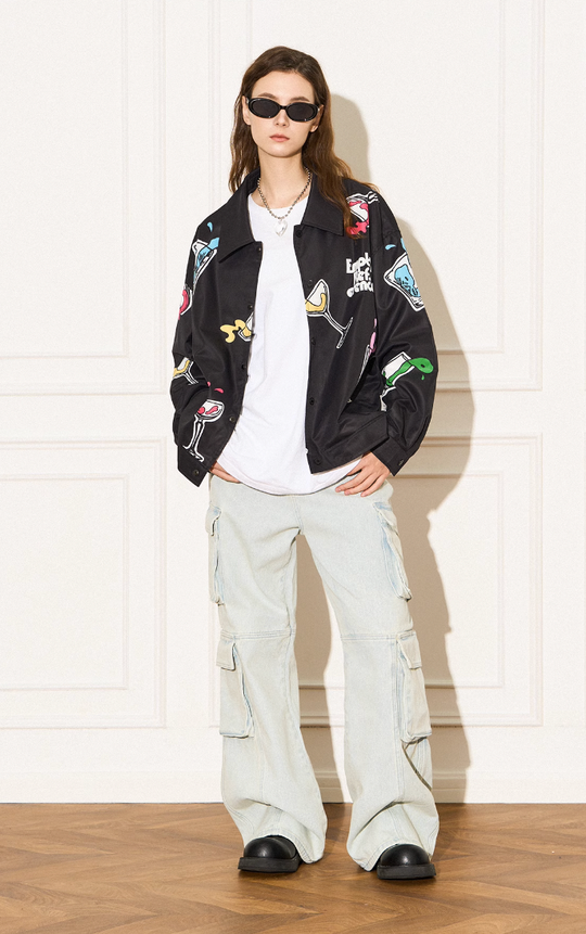 EMPTY REFERENCE Colorful Wine Glass Pattern Jacket