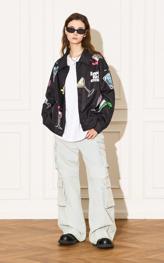 EMPTY REFERENCE Colorful Wine Glass Pattern Jacket