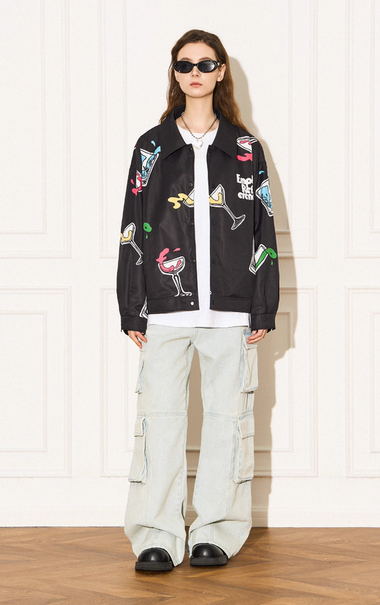 EMPTY REFERENCE Colorful Wine Glass Pattern Jacket