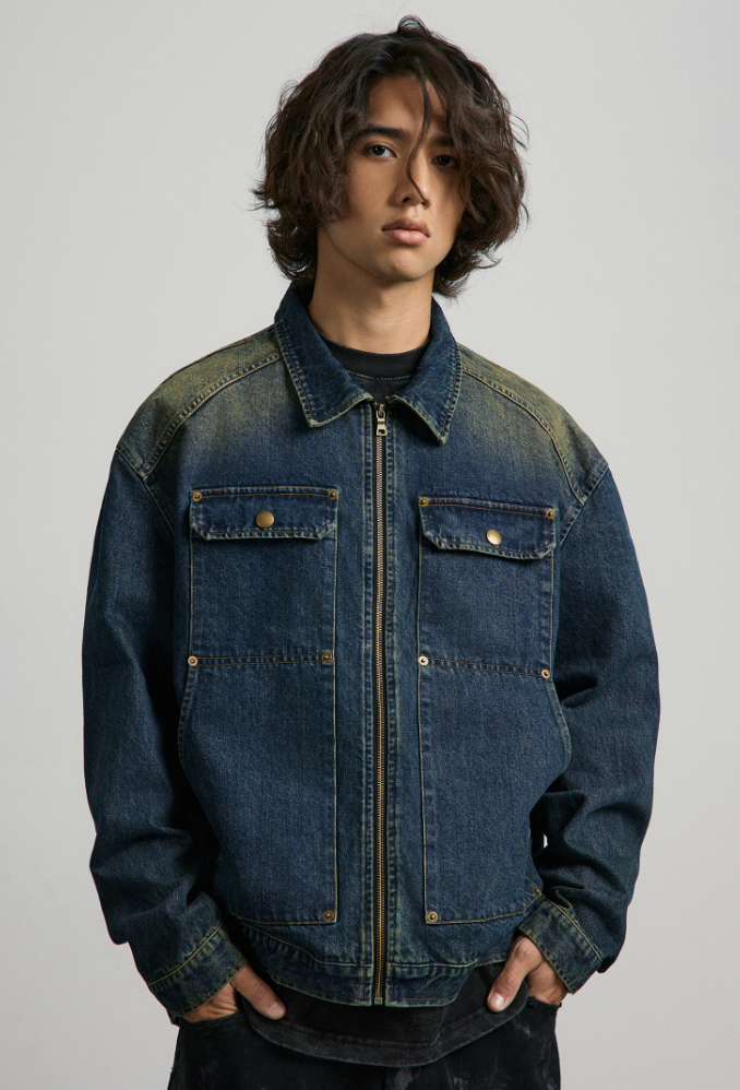 ANTIDOTE Washed & Banged Studs Spray Monkey Denim Jacket