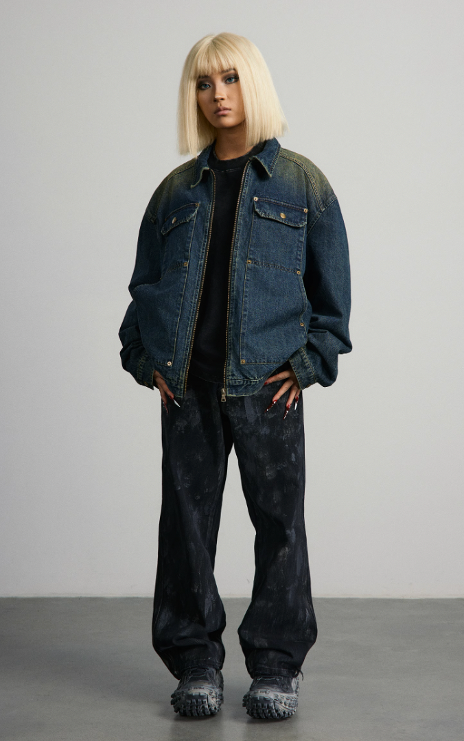 ANTIDOTE Washed & Banged Studs Spray Monkey Denim Jacket
