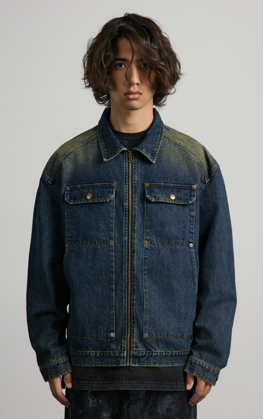 ANTIDOTE Washed & Banged Studs Spray Monkey Denim Jacket