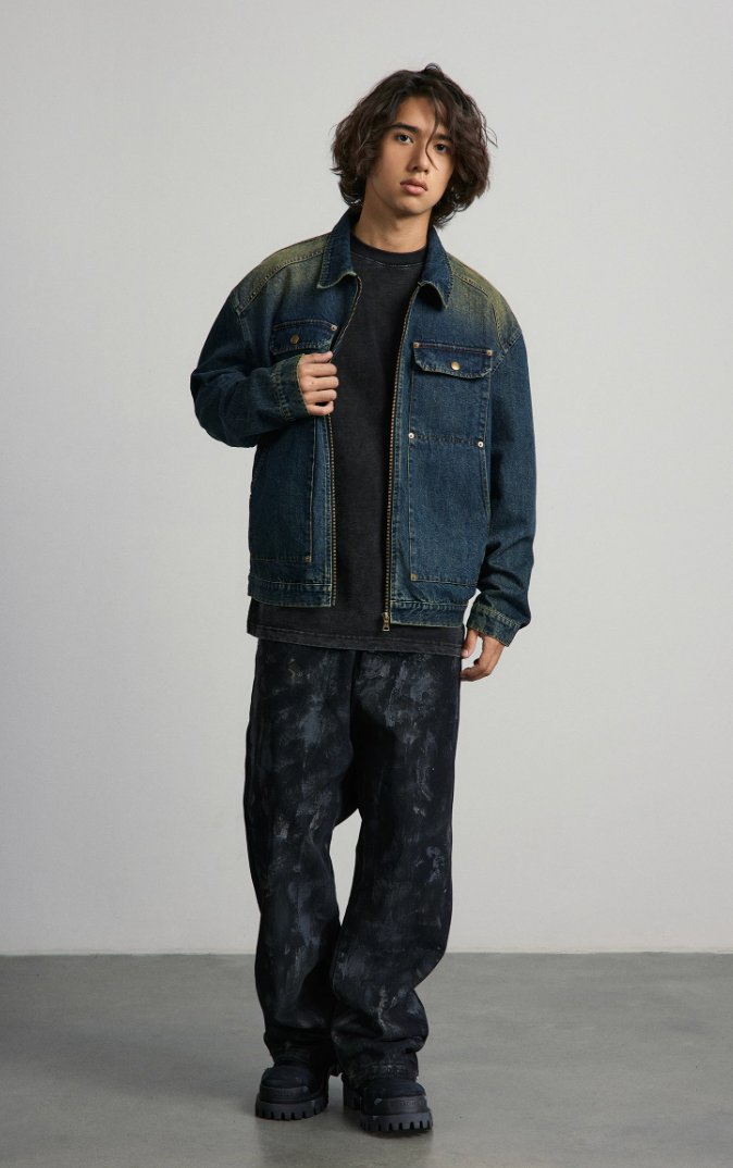 ANTIDOTE Washed & Banged Studs Spray Monkey Denim Jacket